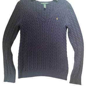 vintage Polo Ralph Lauren v neck cable knit navy blue sweater